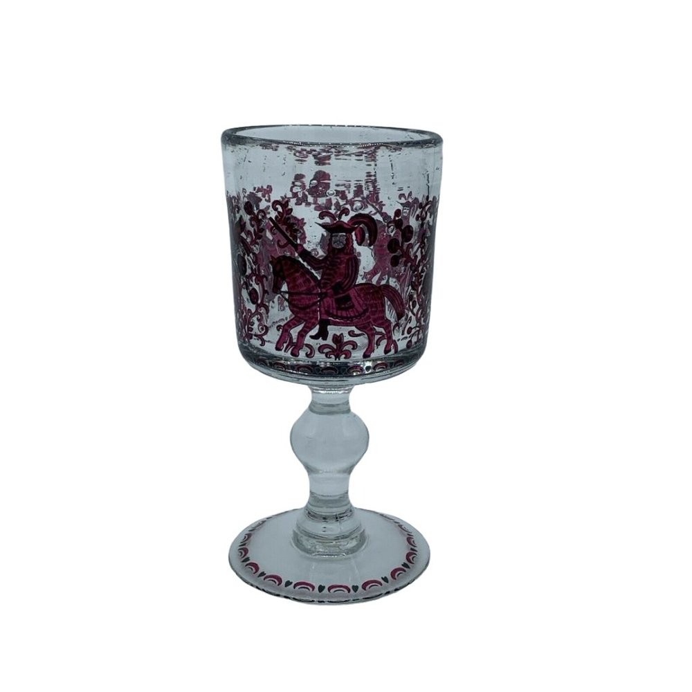 Vintage Glass Alfred Taube Goblet Lady and Man on Horses German Rare